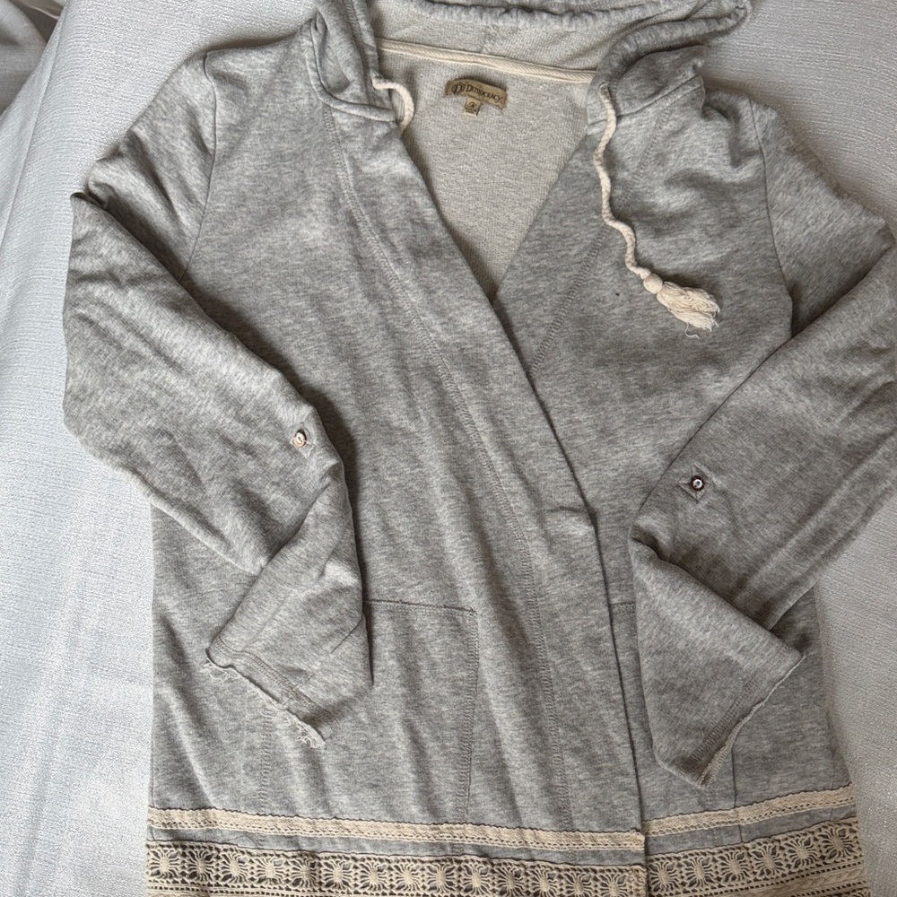 Democracy Heather Gray Hooded Cardigan